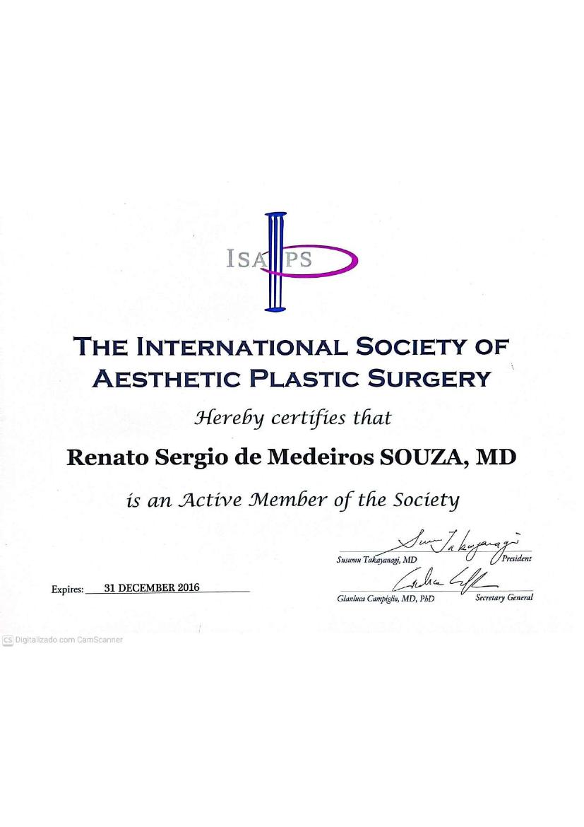 Membro ativo — International Society of Aesthetic Plastic Surgery (ISAPS), 2013