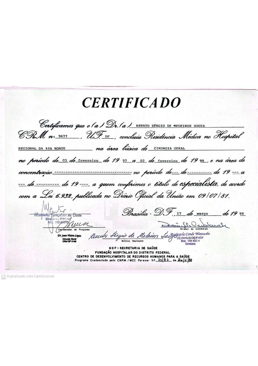 Residência médica — Fundação Hospitalar do Distrito Federal, Brasília-DF, 1997–1998