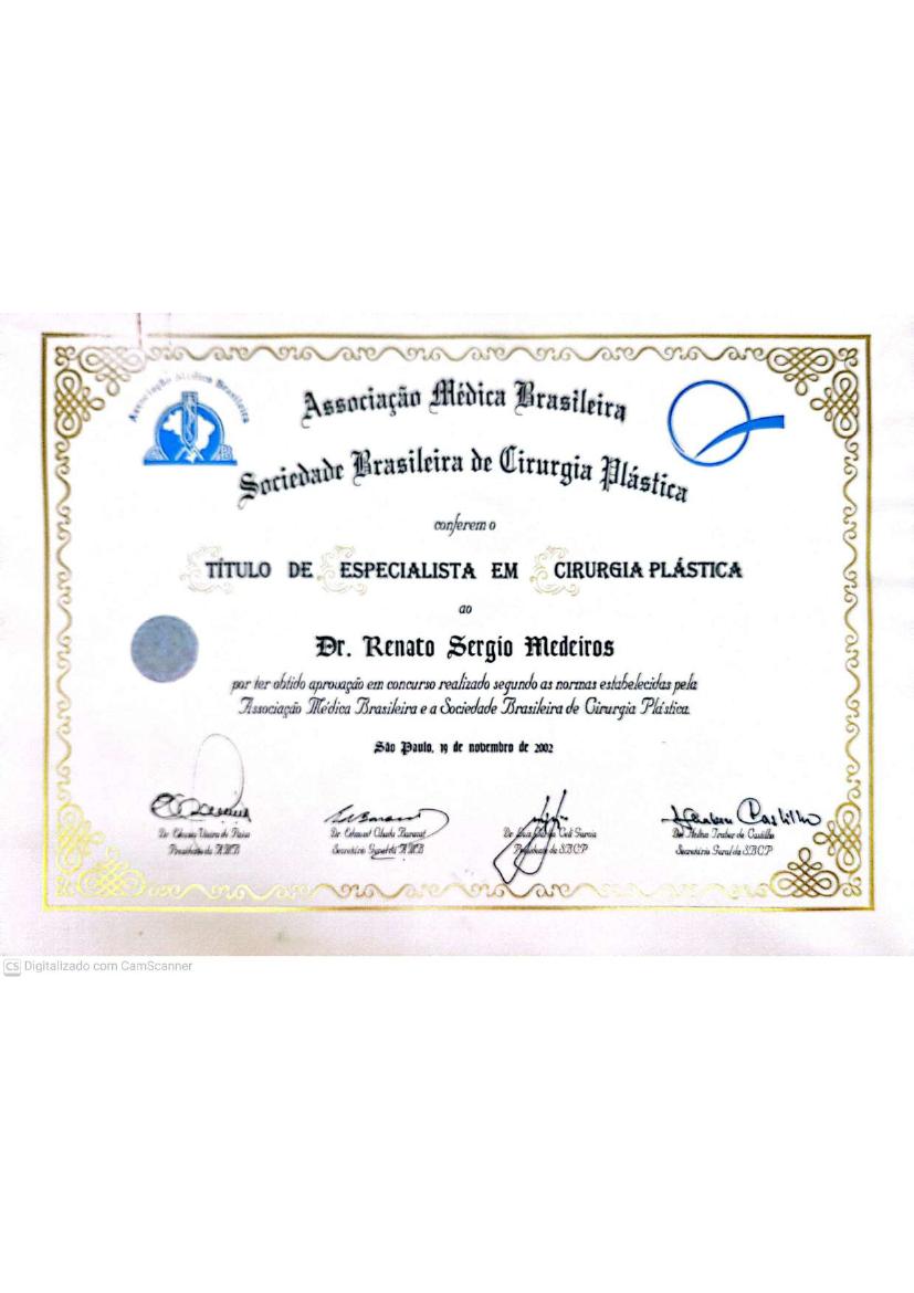 Título de Especialista em Cirurgia Plástica — Sociedade Brasileira de Cirurgia Plástica (SBCP), 2002