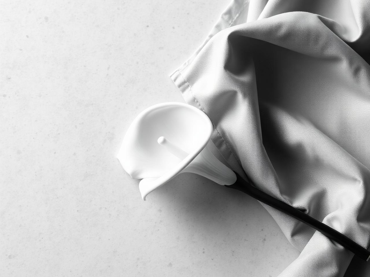 Composição discreta com flor branca e tecido claro, imagem ilustrativa