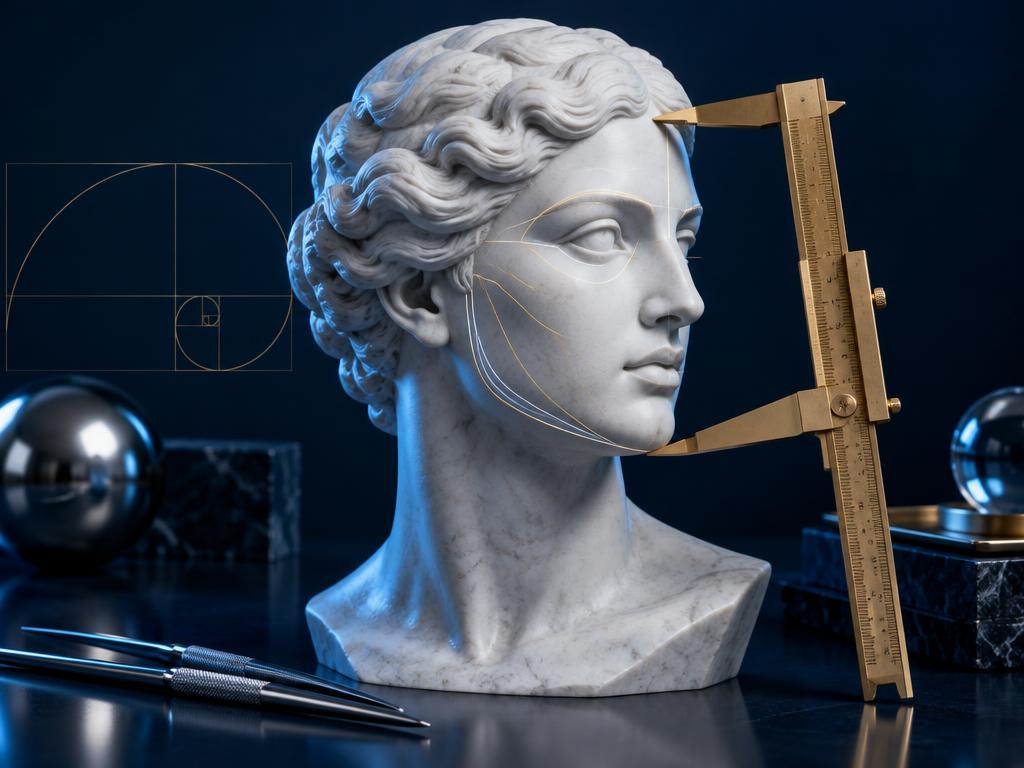 Escultura facial com instrumentos de precisão, imagem ilustrativa