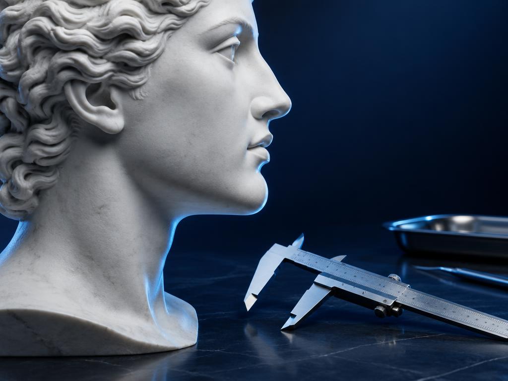 Escultura clássica de perfil destacando o contorno do queixo, imagem ilustrativa